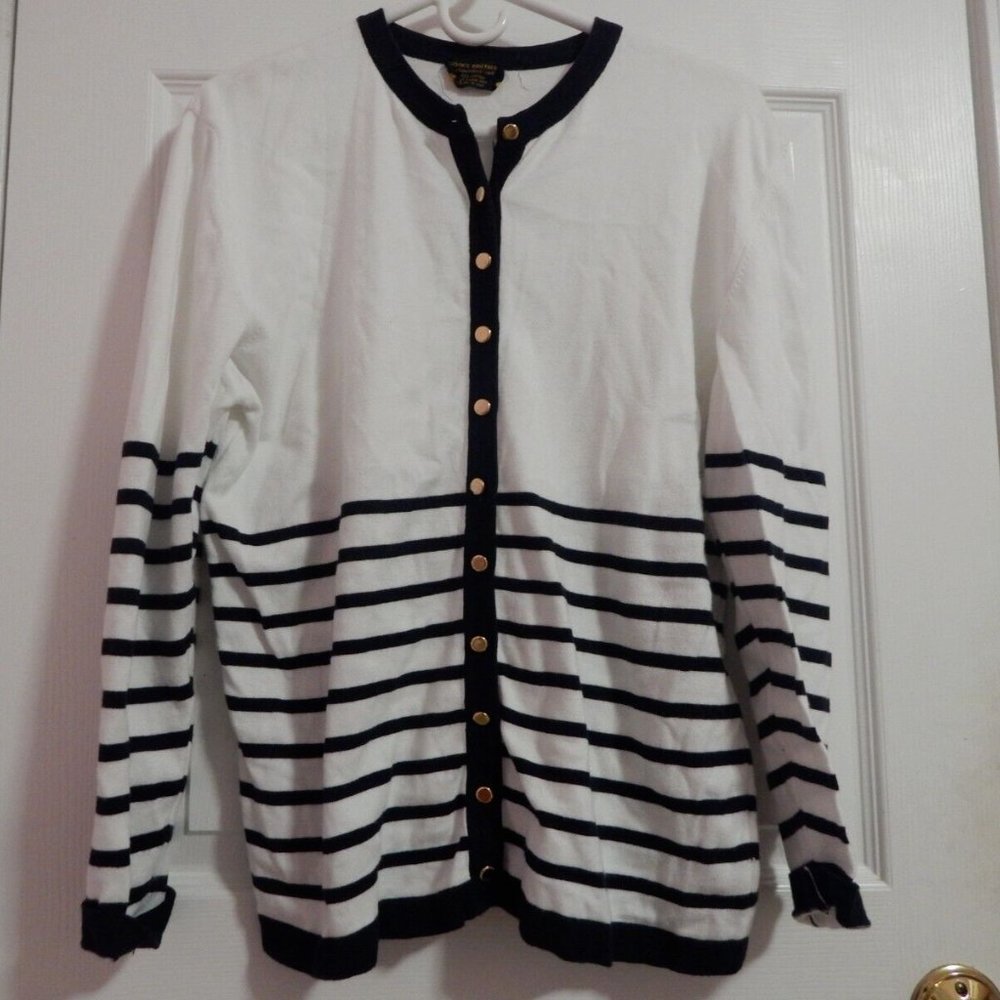 Brooks Brothers Long Sleeve Knit Crew Neck Sweater Small Striped Black White
